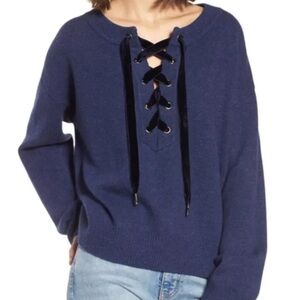 Rails Olivia Dusk Lace-Up Blue Wool/Cashmere Relaxed Fit Pullover Sweater XS